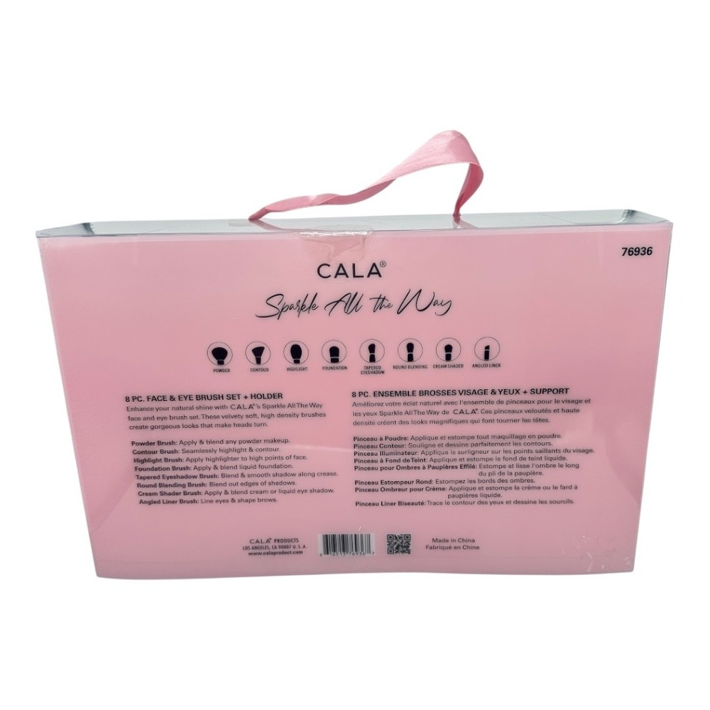 CALA 8 Pc Face & Eye Brush Set w Holder Pink Sparkle NIB - Picture 11 of 11